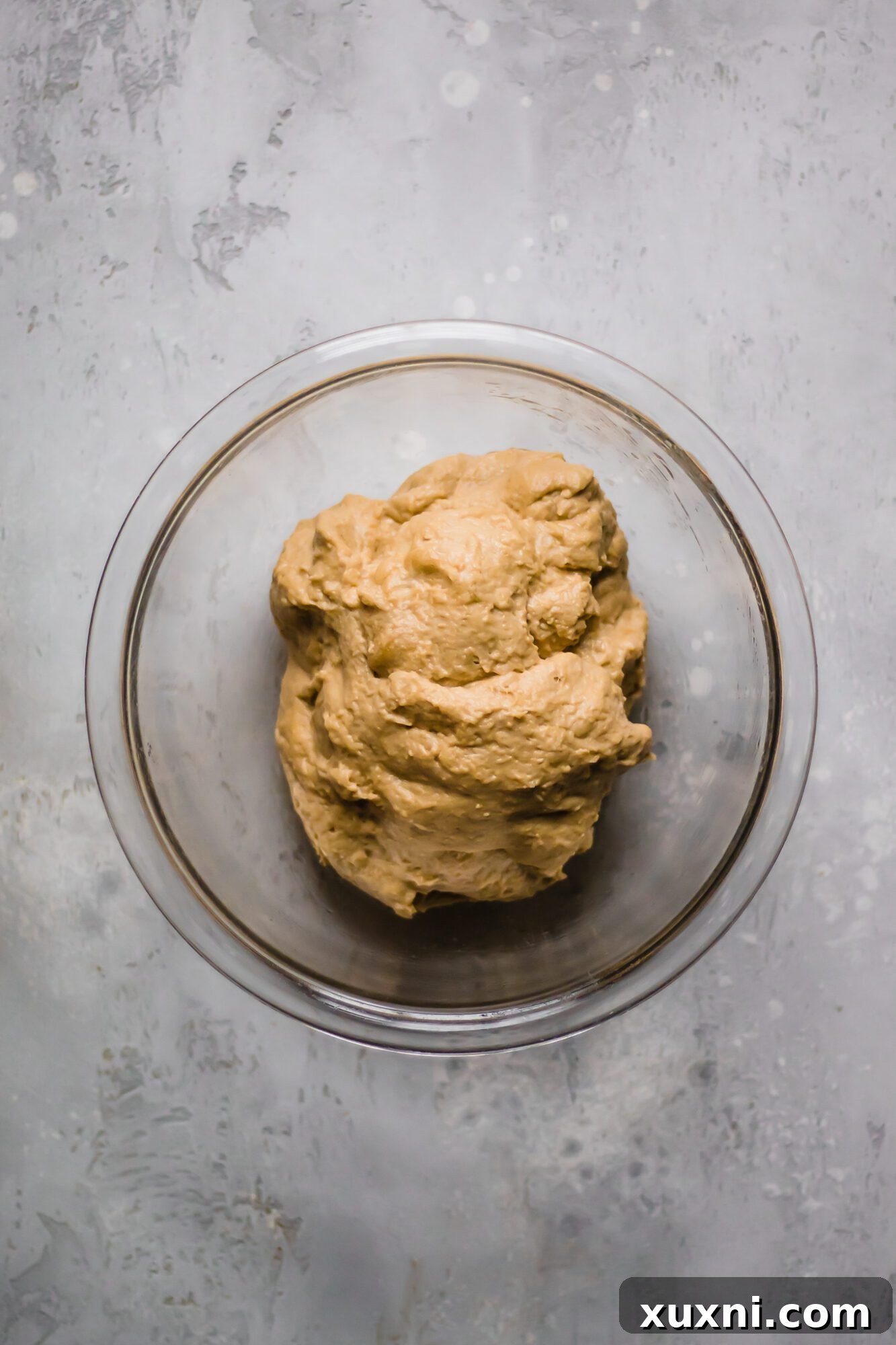 Dough before its first rise, showing its initial size and texture