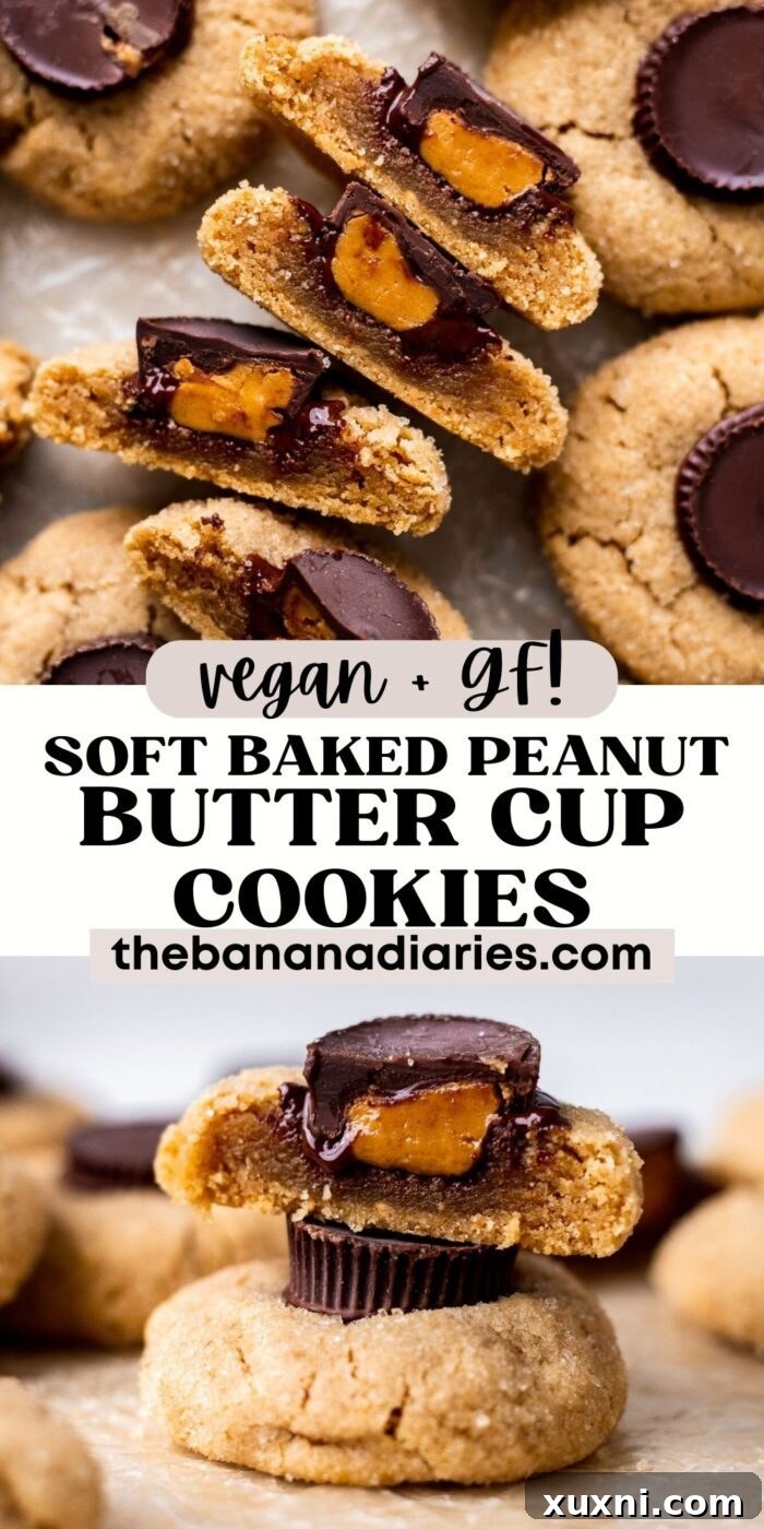 Soft Baked Peanut Butter Cup Cookies (Vegan + Gluten Free) pinterest pin