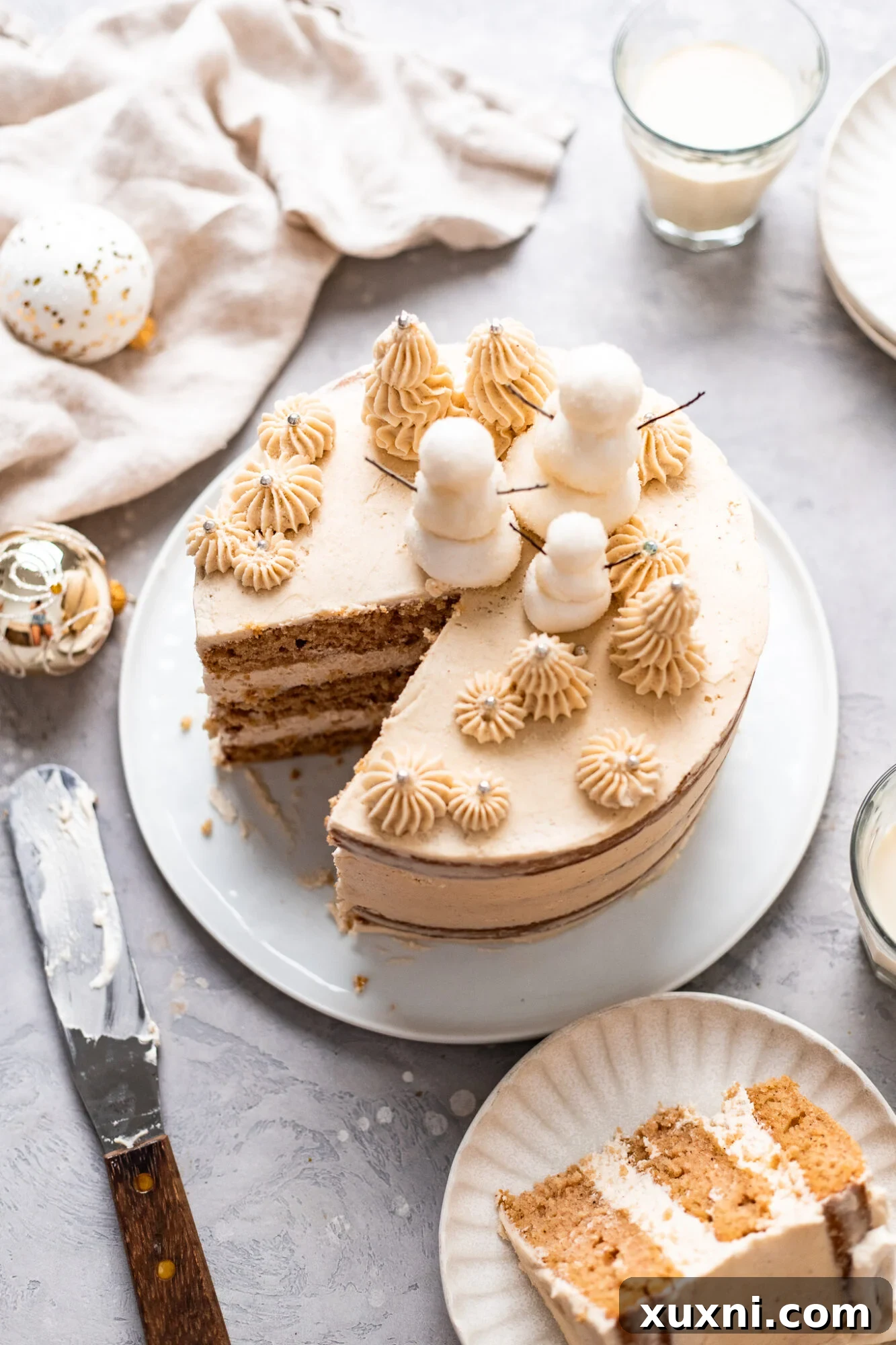 sliced eggnog cake