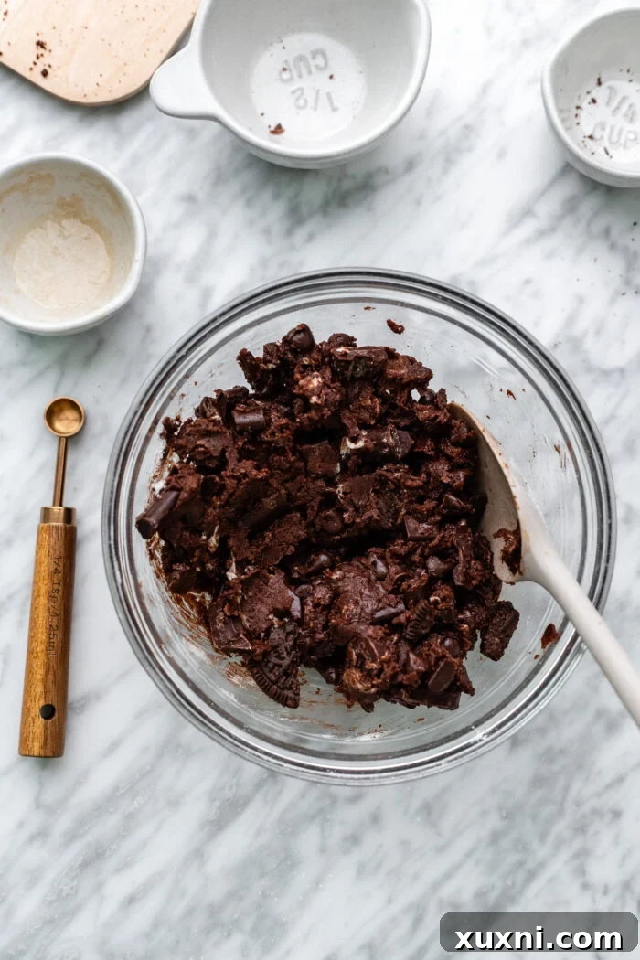 Steps for making the cookie dough, showing ingredients being mixed in a bowl.