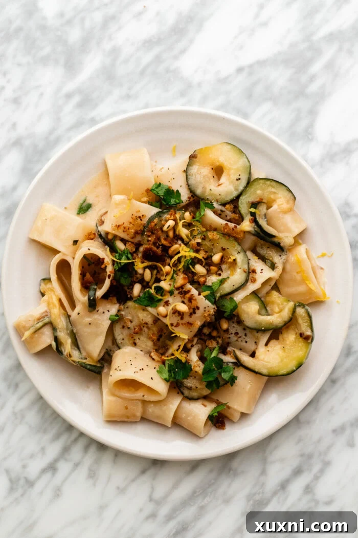 lemon zucchini pasta on a plate