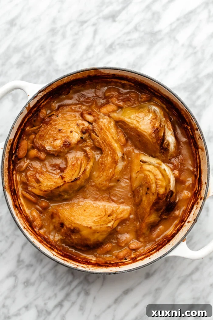 braised cabbage out of the oven