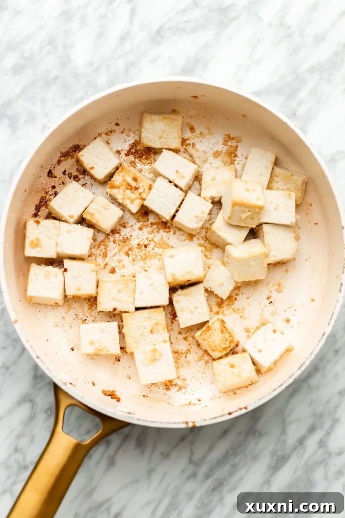 pan searing the tofu