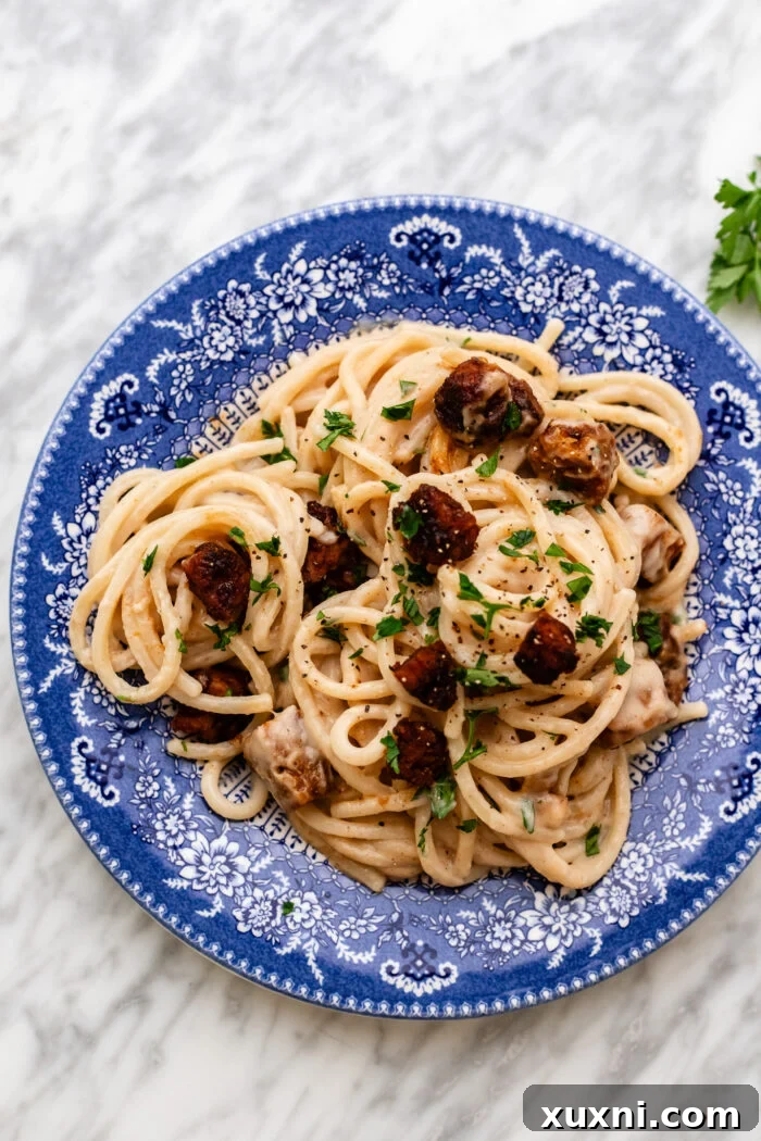 plated vegan carbonara