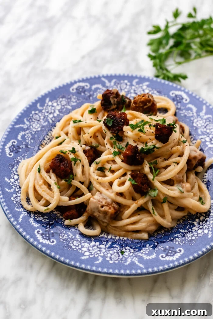 plate of vegan carbonara