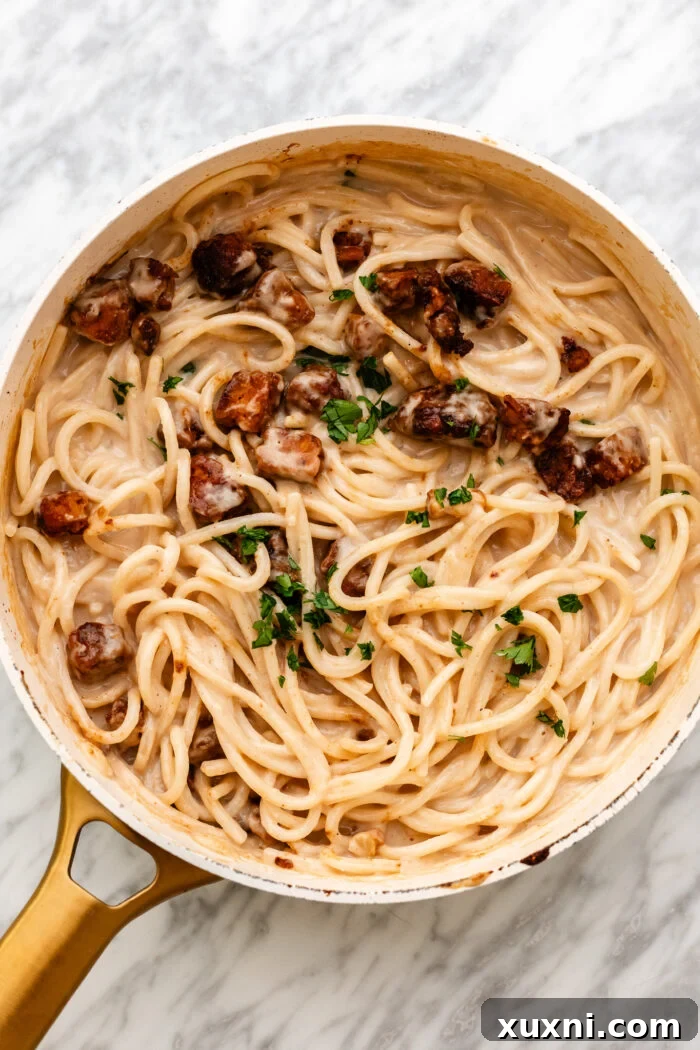 finishing the vegan carbonara
