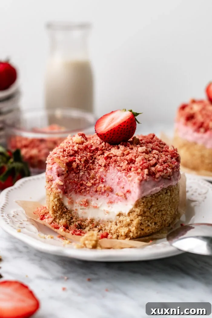 bitten strawberry crunch cheesecake