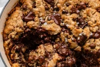 Brown Butter Vegan Oatmeal Cookie Skillet Stuffed with Nutella