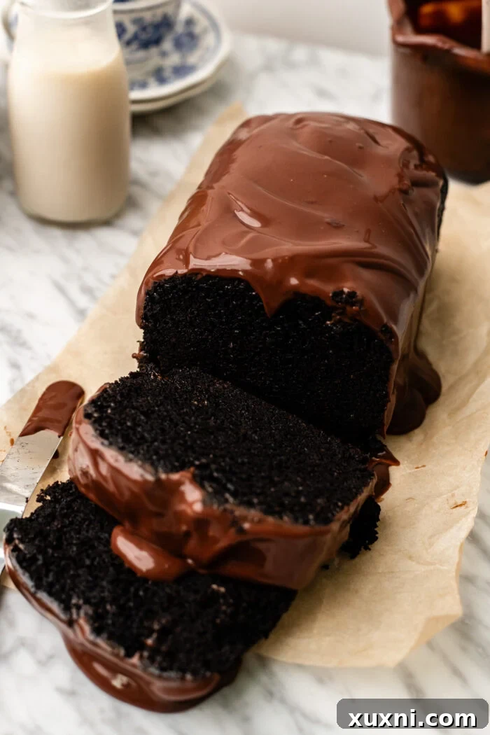 slice chocolate loaf cake
