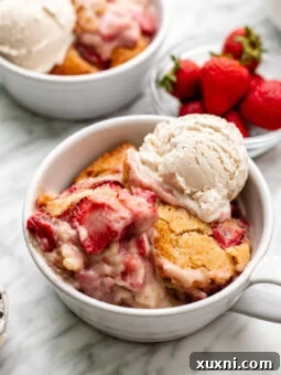 strawberry cobbler in a bowl