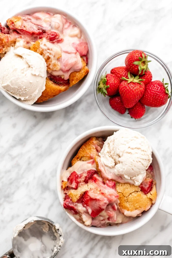 Vegan Strawberry Cheesecake Cobbler Recipe for Summer Desserts 5 strawberry cobbler in cups