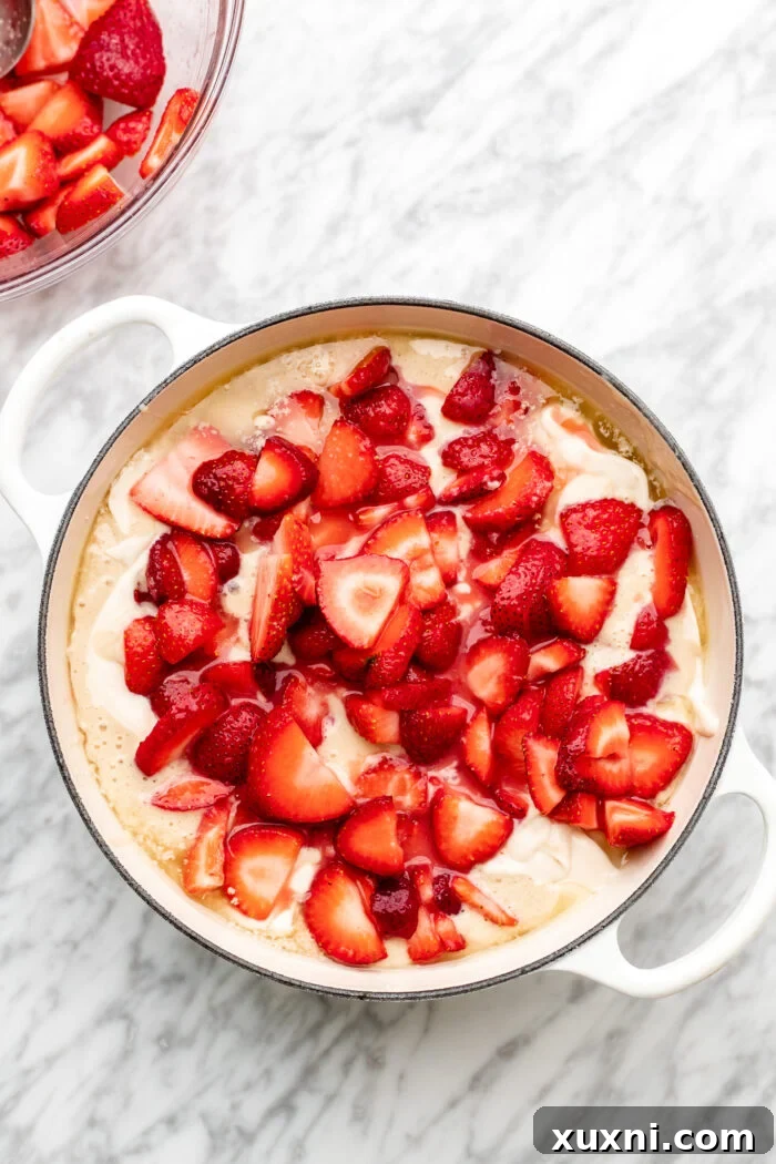 Vegan Strawberry Cheesecake Cobbler Recipe for Summer Desserts 10 strawberry cobbler before baking