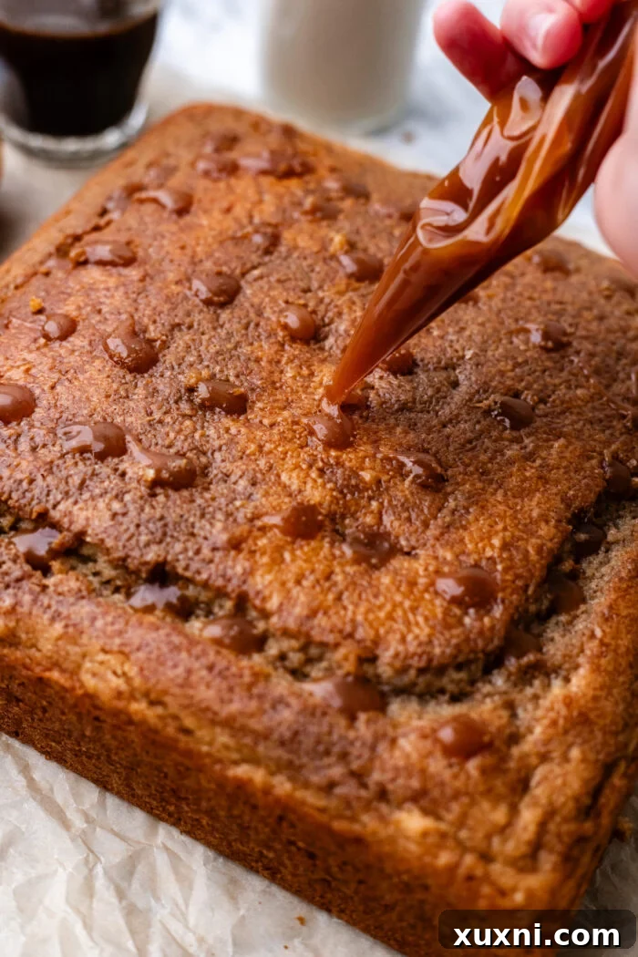 Moist Salted Caramel Latte Cake — Vegan Recipe 7 filling the cake with caramel