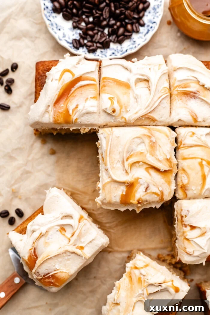 Moist Salted Caramel Latte Cake — Vegan Recipe 9 slice and serve cake