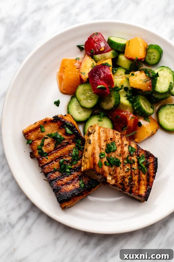 Juicy Grilled Balsamic Marinated Tofu Recipe 6 plated grilled tofu