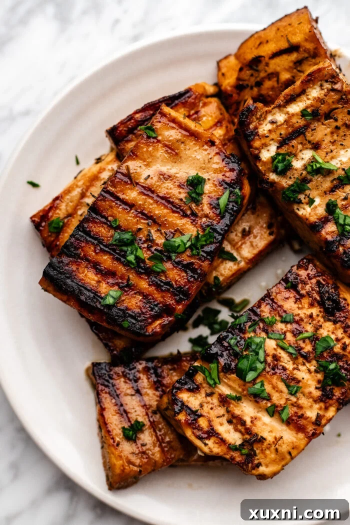 Juicy Grilled Balsamic Marinated Tofu Recipe 8 plated tofu